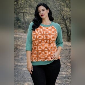 The Oblong Box Shop Denialle Von Fitch Teal & Orange Breeze Blocks Sweater